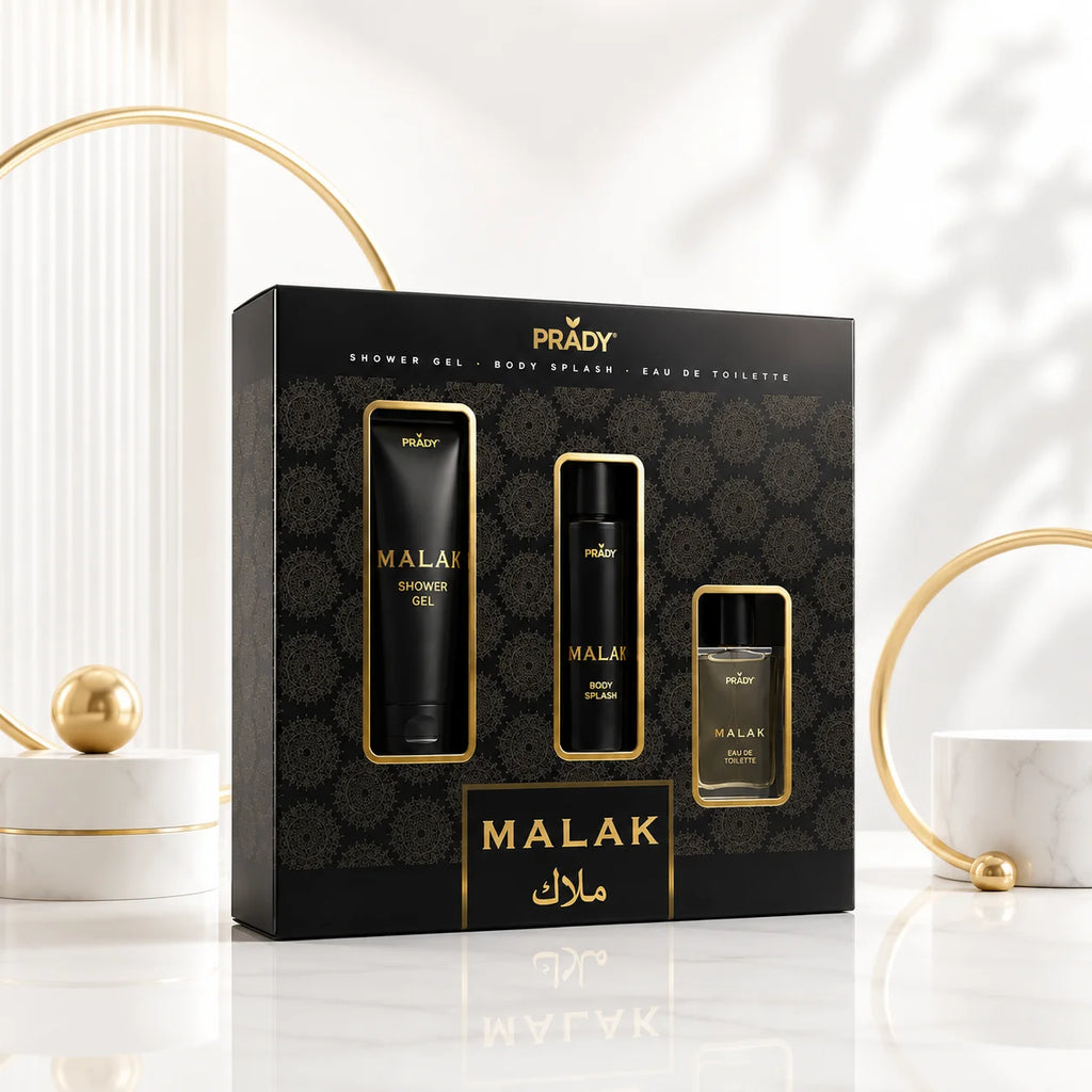 Set de Perfume Árabe Malak Prady – Eau de Toilette + Body Splash + Gel de Ducha