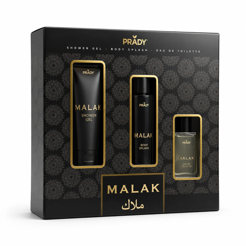 Set de Perfume Árabe Malak Prady – Eau de Toilette + Body Splash + Gel de Ducha