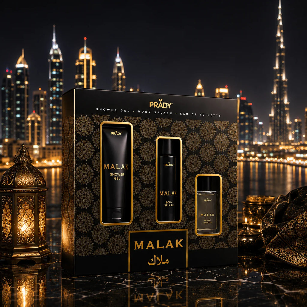 Set de Perfume Árabe Malak Prady – Eau de Toilette + Body Splash + Gel de Ducha