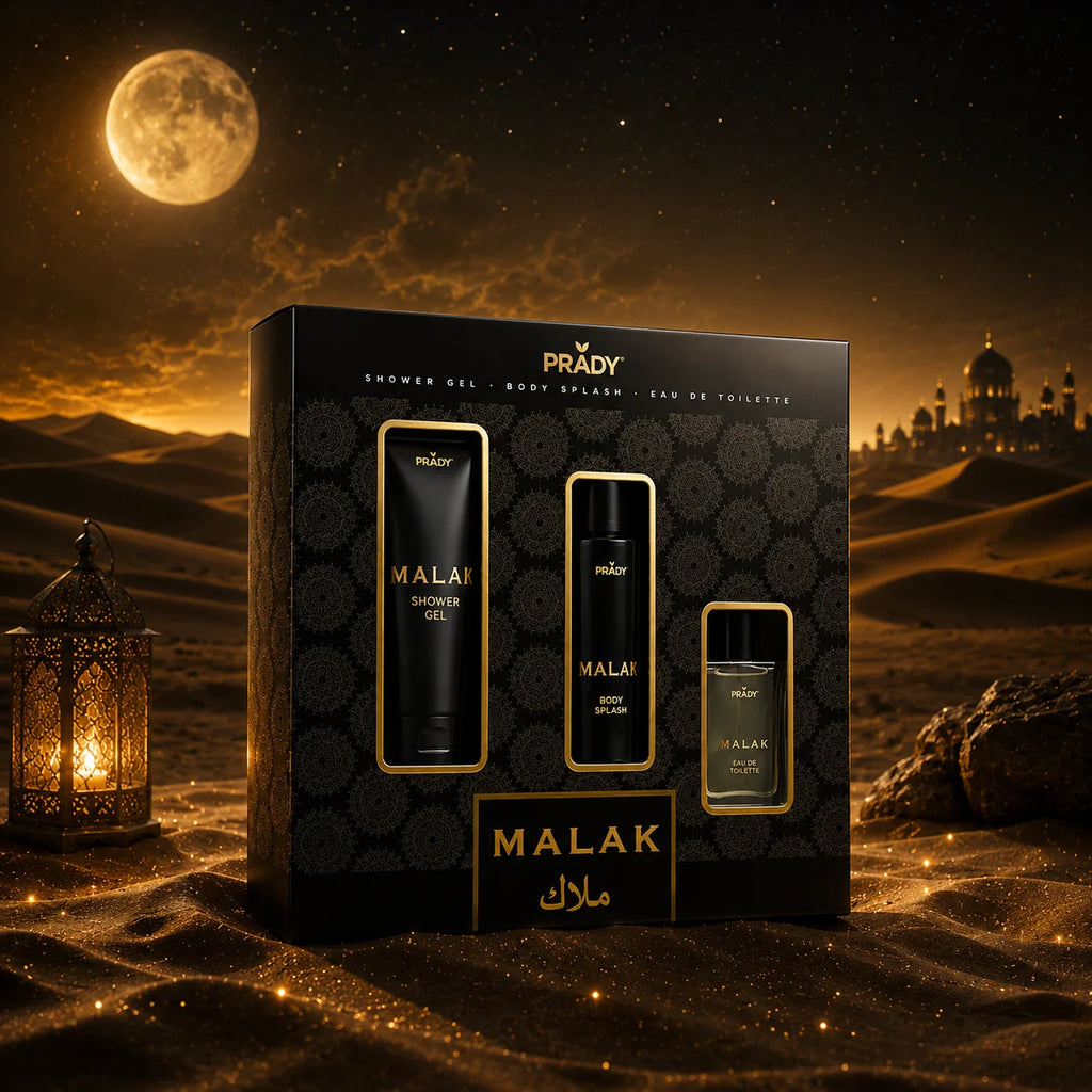 Set de Perfume Árabe Malak Prady – Eau de Toilette + Body Splash + Gel de Ducha