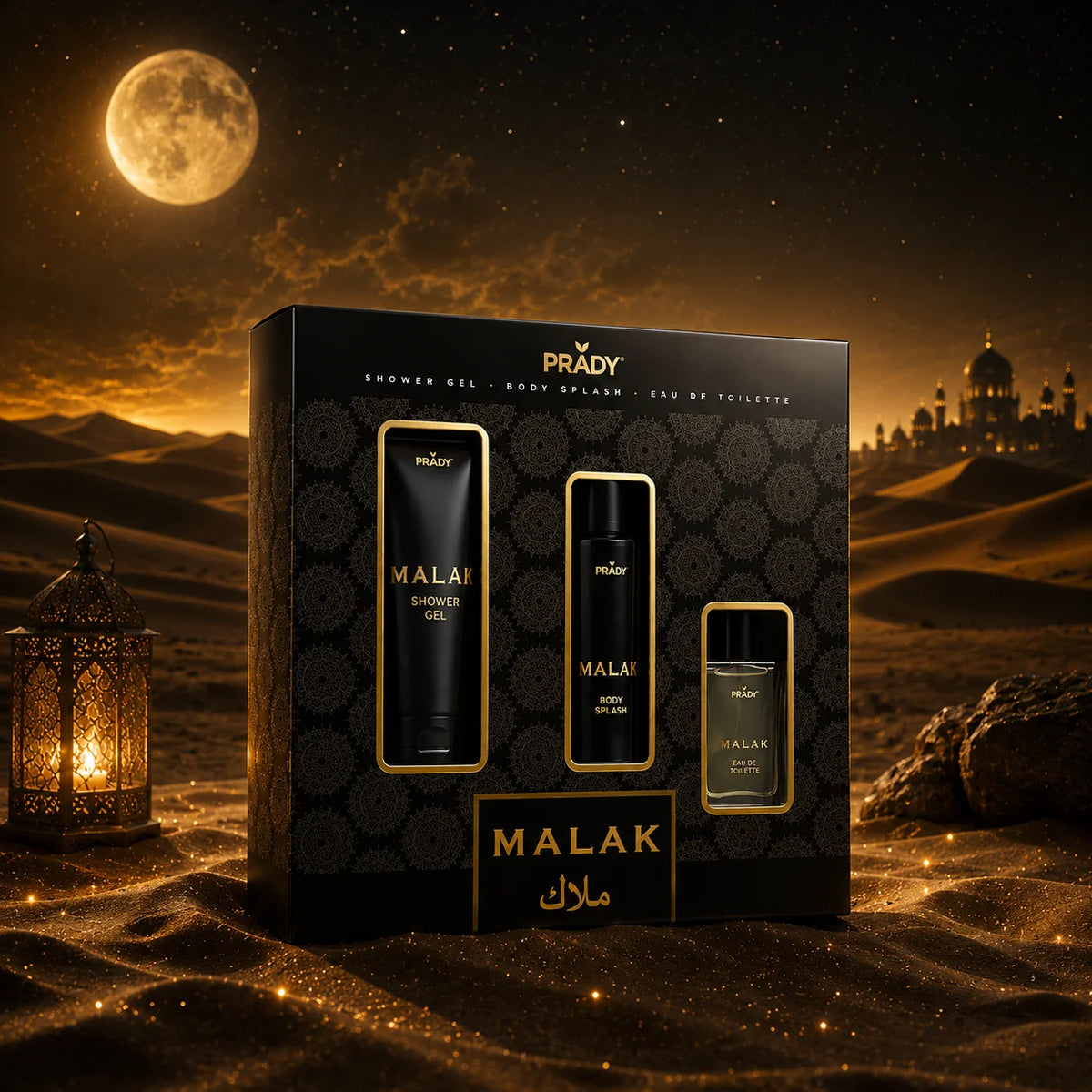 Set de Perfume Árabe Malak Prady – Eau de Toilette + Body Splash + Gel de Ducha