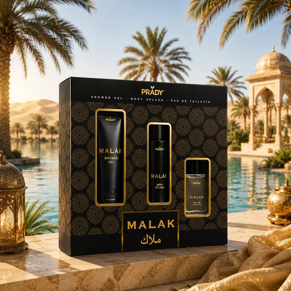 Set de Perfume Árabe Malak Prady – Eau de Toilette + Body Splash + Gel de Ducha