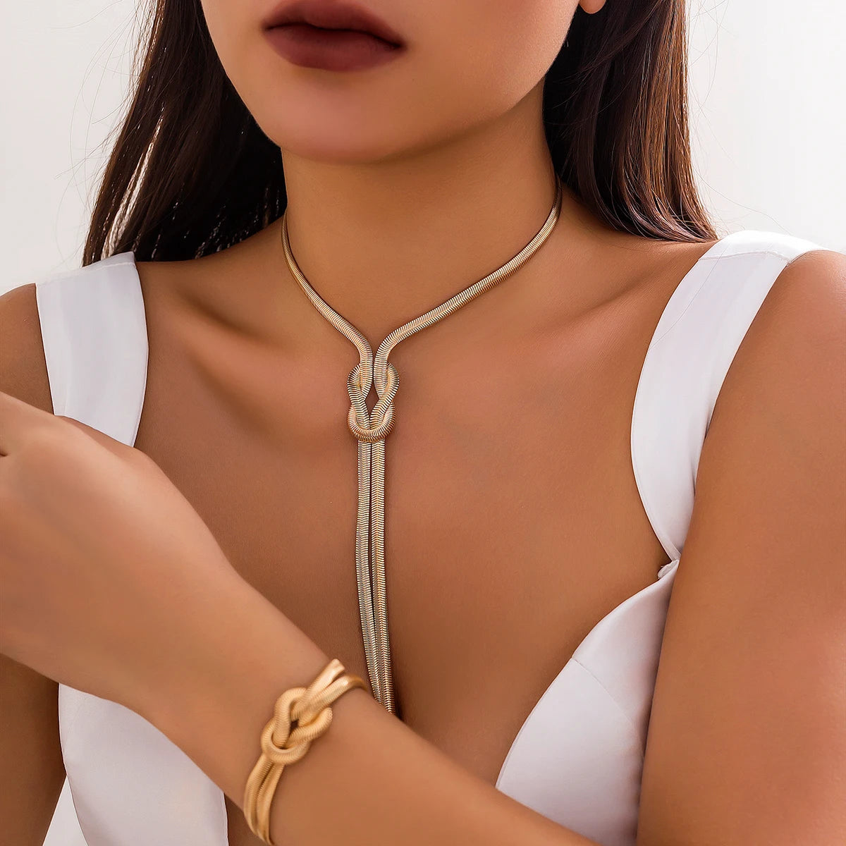Set Collar y Pulsera Cadena Serpiente con Flecos – Estilo Y2K Vintage