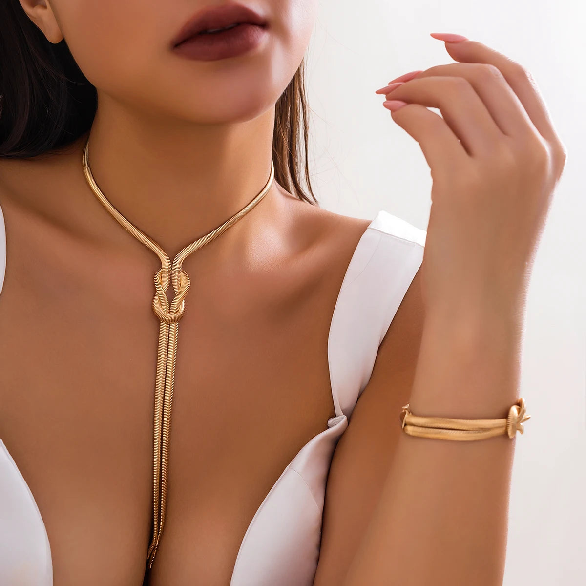 Set Collar y Pulsera Cadena Serpiente con Flecos – Estilo Y2K Vintage