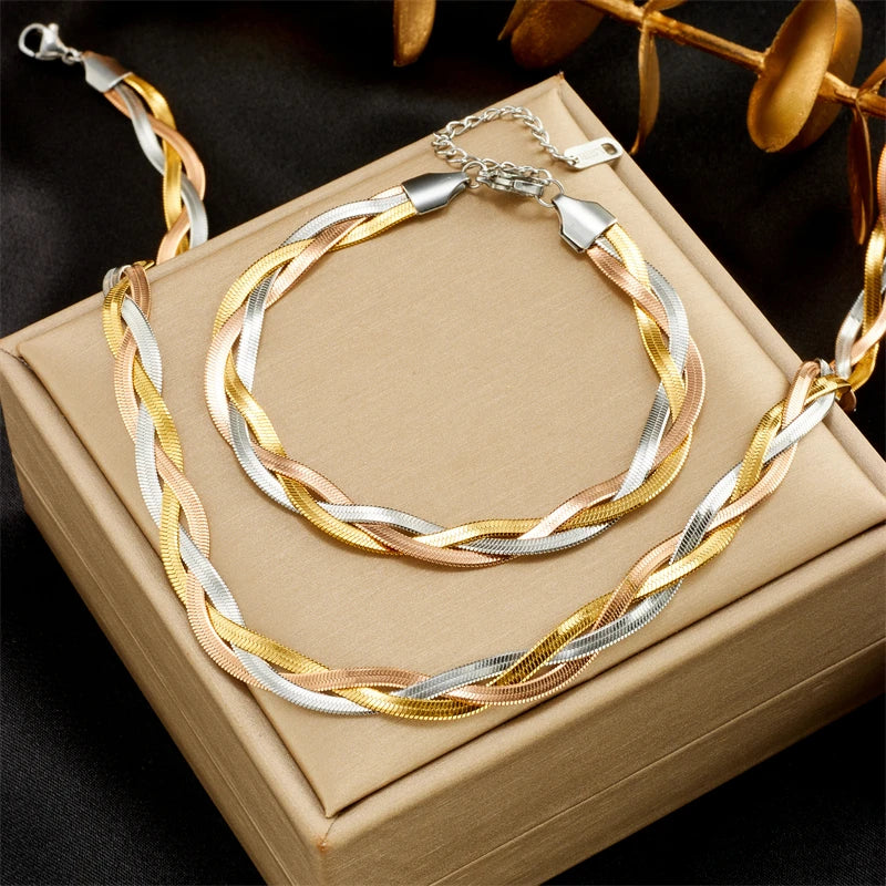 Set Collar y Pulsera Cadena Serpiente 3en1 – Acero Inoxidable