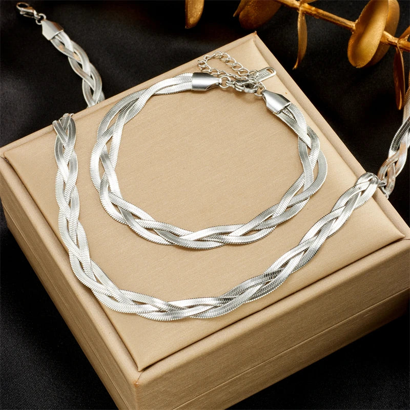 Set Collar y Pulsera Cadena Serpiente 3en1 – Acero Inoxidable
