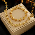 Set Collar y Pulsera Nudo Trenzado – Acero Inoxidable Dorado/Plateado