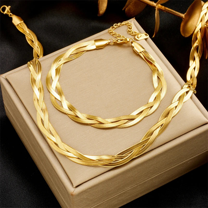 Set Collar y Pulsera Cadena Serpiente 3en1 – Acero Inoxidable